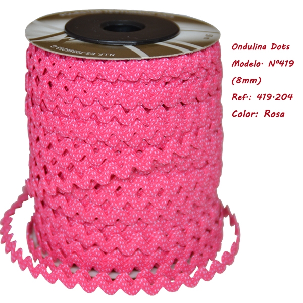 Ric Rac ribbon with Dots 8mm (50 m), Pink